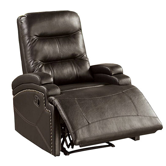 Saltoro Sherpi Nailhead Trim Leatherette Recliner with Sloped Ar